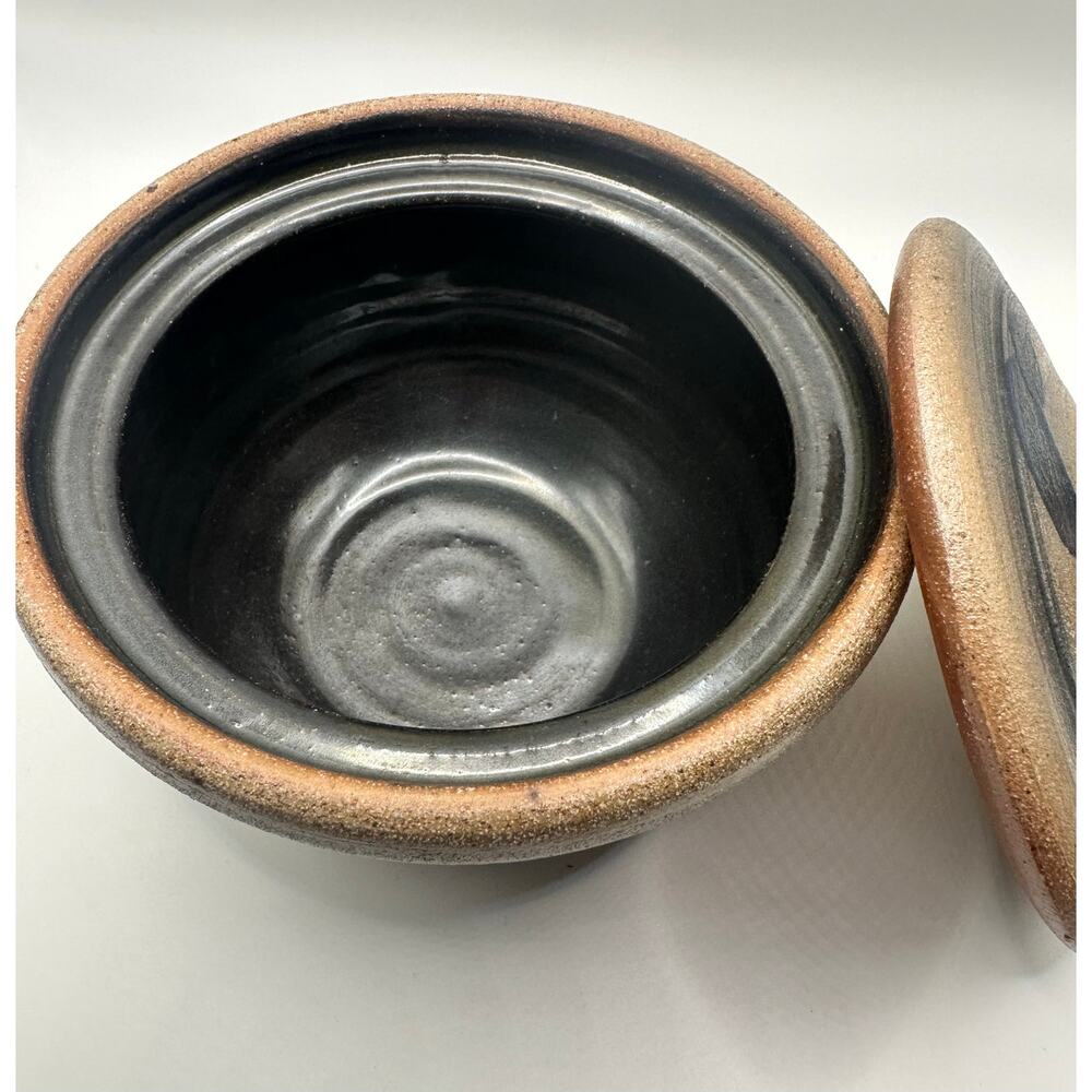 Vintage Rare Rowe Pottery Works Blue Floral Salt Glaze Med Size Crock w/ Lid - Picture 7 of 11